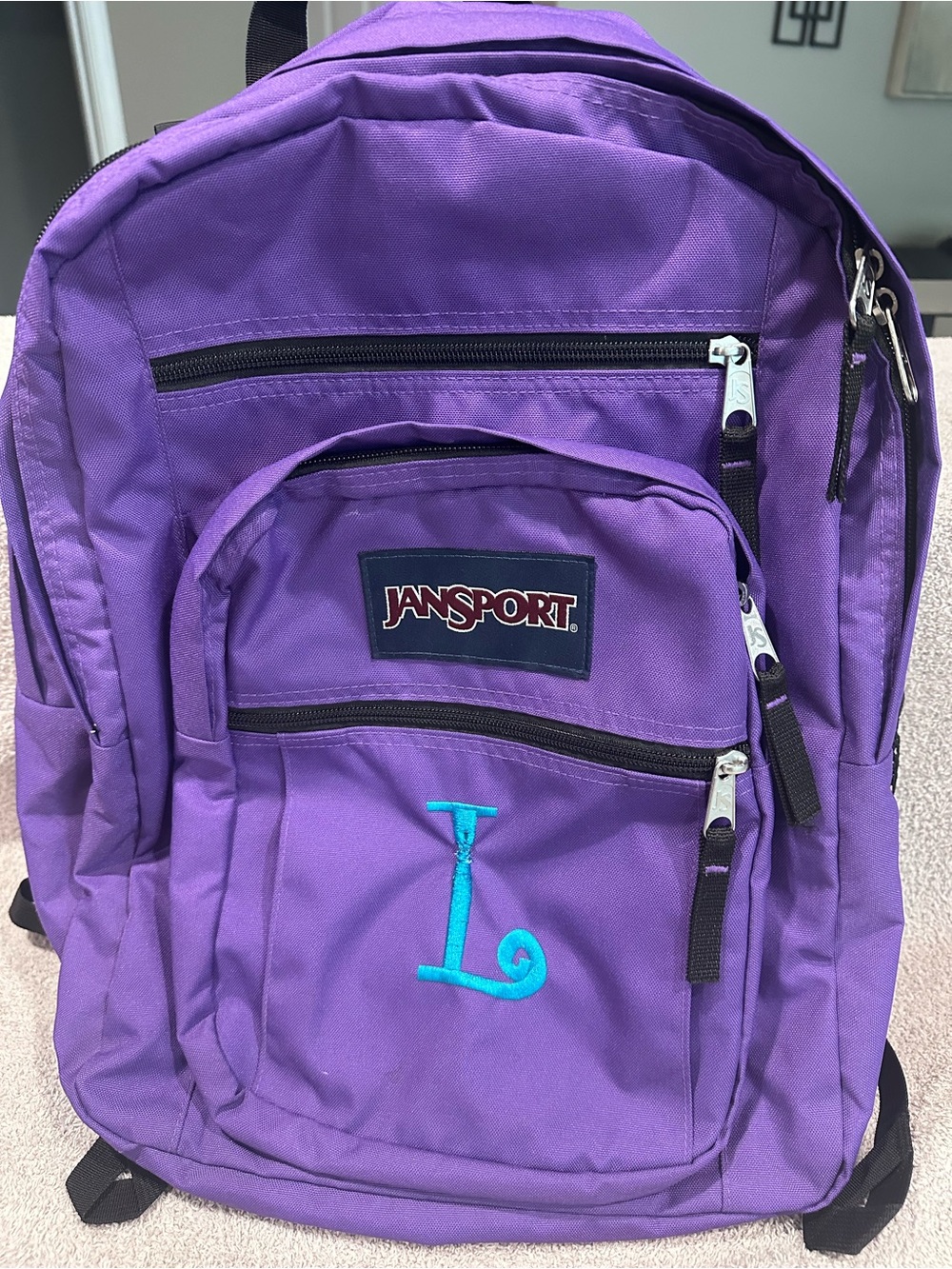 Jansport Purple Backpack with Teal Embroidery